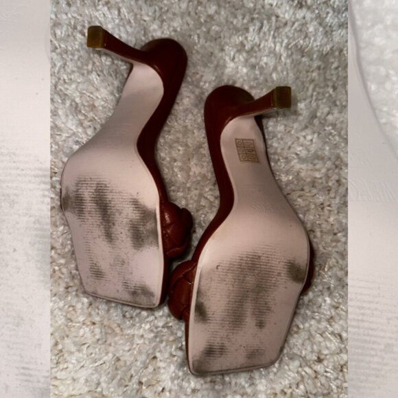 Wet Kiss Womens Size 8 Block High Heels Slip On Square Toe Braided Sandals Brown - Picture 2 of 4